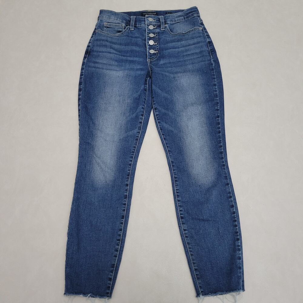 Lucky Brand Bridgette High Rise Skinny Jeans Blue Button Fly Raw Hem 8/29 Ankle
